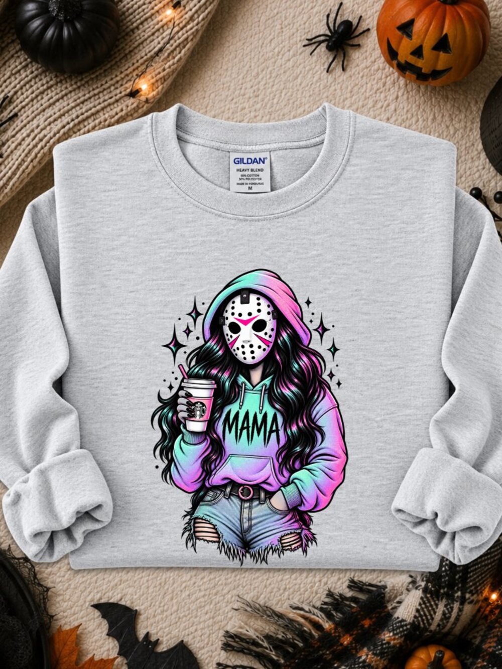 Friday the 13th Mama Sweatshirt Graphic Crewneck Cozy Fall Halloween Jason Mask